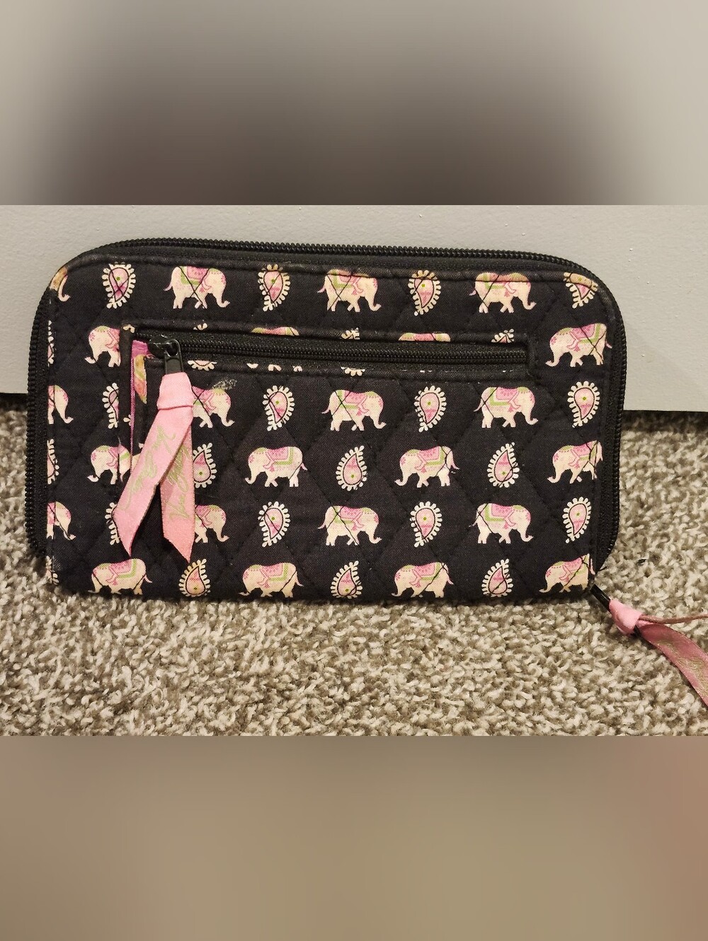 Vera BRADLEY Black and Pink Elephant Print Zip Wallet